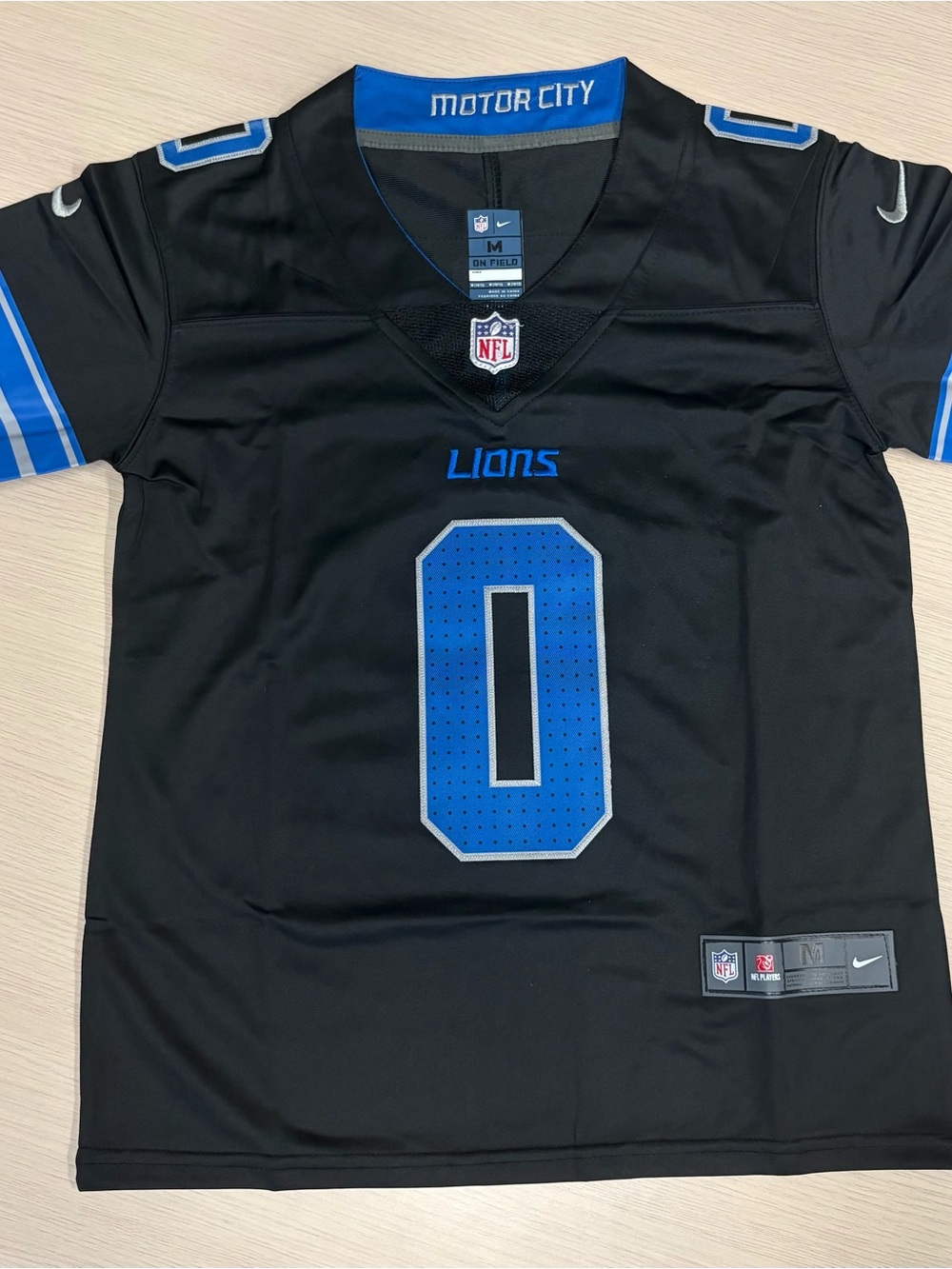Jahmyr Gibbs Detroit Lions #0 Black & Blue Kids Youth Medium 10/12 Jersey